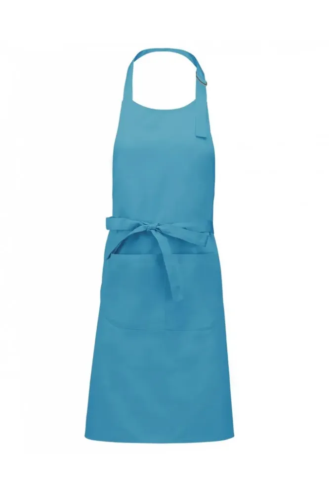Tablier en polycoton avec poche bleu lagon