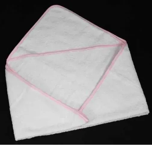 Cape de bain bébé blanc liseré rose 80x80cm